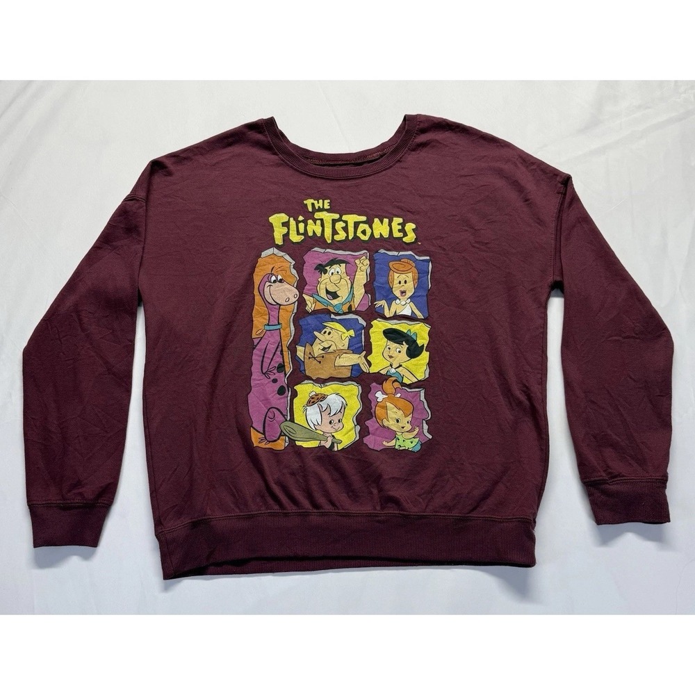The Flintstones Crewneck Sweatshirt Sm Maroon‎ Character Print Hanna Barbera tee